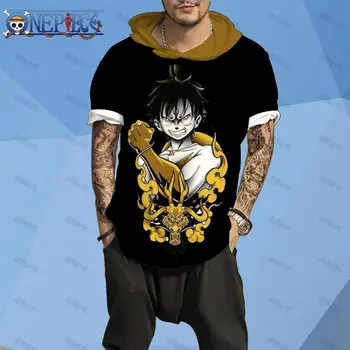 En Kos Harajuku Stil za Moške Hooded T-Shirt 3XL Trend Oblačila Nove majice Moški Monkey D. Luffy Prevelik Y2k Essentials Kos