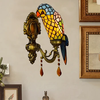 Evropski letnik Tiffany stenske svetilke Ameriška pastorala ptica papiga vitraž Dekorativne umetnosti ogledala žarometov prehod svetlobe